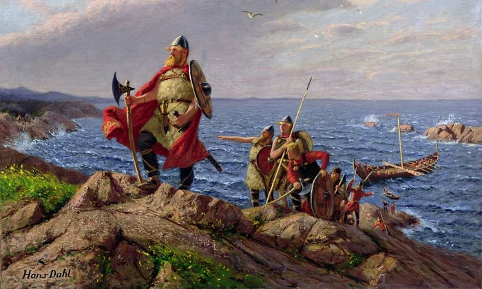 Leif Eriksson descoperă America. Pictură de Hans Dahl 