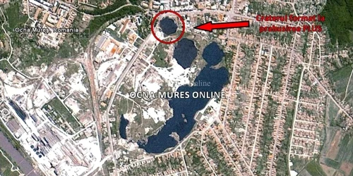 Zona încercuită cu roşu este noul lac apărut în Ocna Mureş. Captură ocna-mures.info