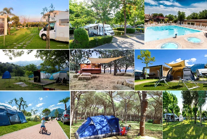 Campingurile pentru corturi și rulote din Italia Colaj DMS