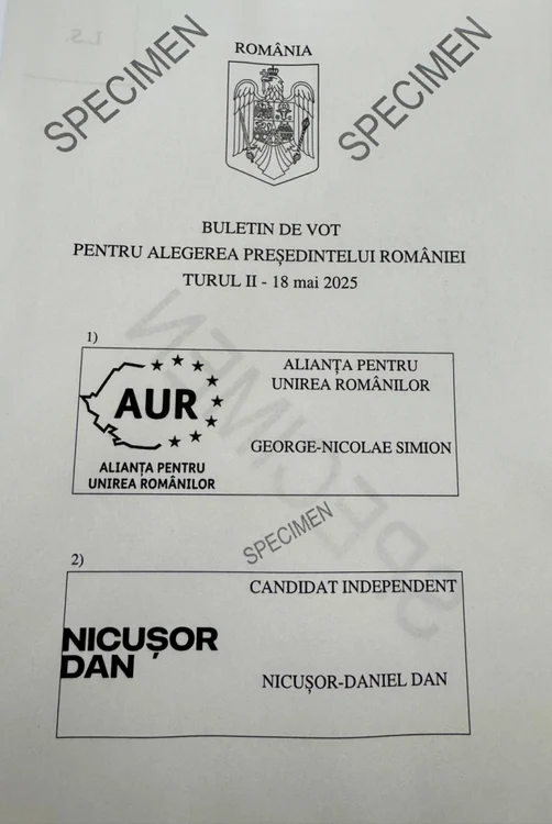Aşa arată buletinul de vot pentru turul 2. FOTO: BEC