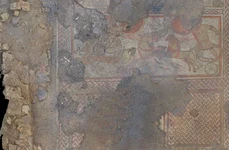 Prima scenă a Mozaicului de la Ketton: Ahile se duelează cu Hector (© University of Leicester Archaeological Services) 