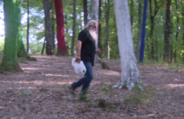 Artistul Mihai Ţopescu a adunat gunoaiele aruncate de turişti în pădure FOTO: Radio Infinit