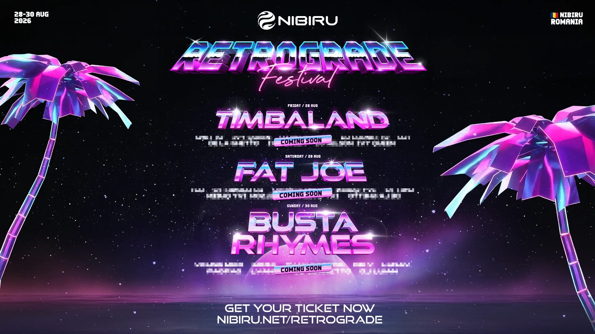 NIBIRU se deschide pe 16 iulie și anunță startul experiențelor verii 2026: spectacole zilnice cu acces gratuit, festivaluri și primii artiști internaționali: Timbaland, Busta Rhymes, Fat Joe, Hugel, Ozuna și Nicky Jam