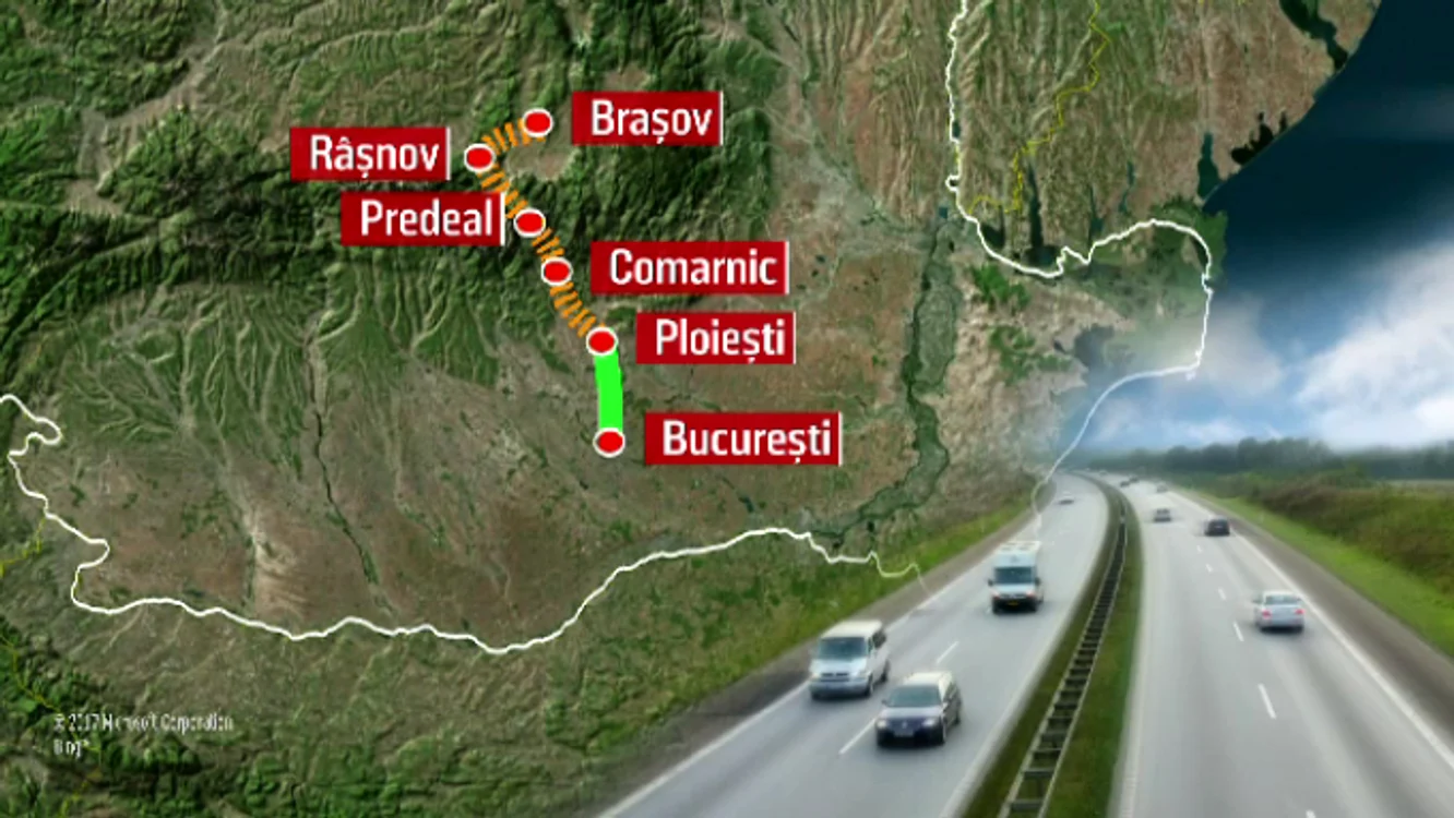 Autostrada București-Brașov va străbate munții. Acum, se circulă doar pe secțiunea Ploiești-Centura de Nord a CapitaleiGrafică: PRO TV