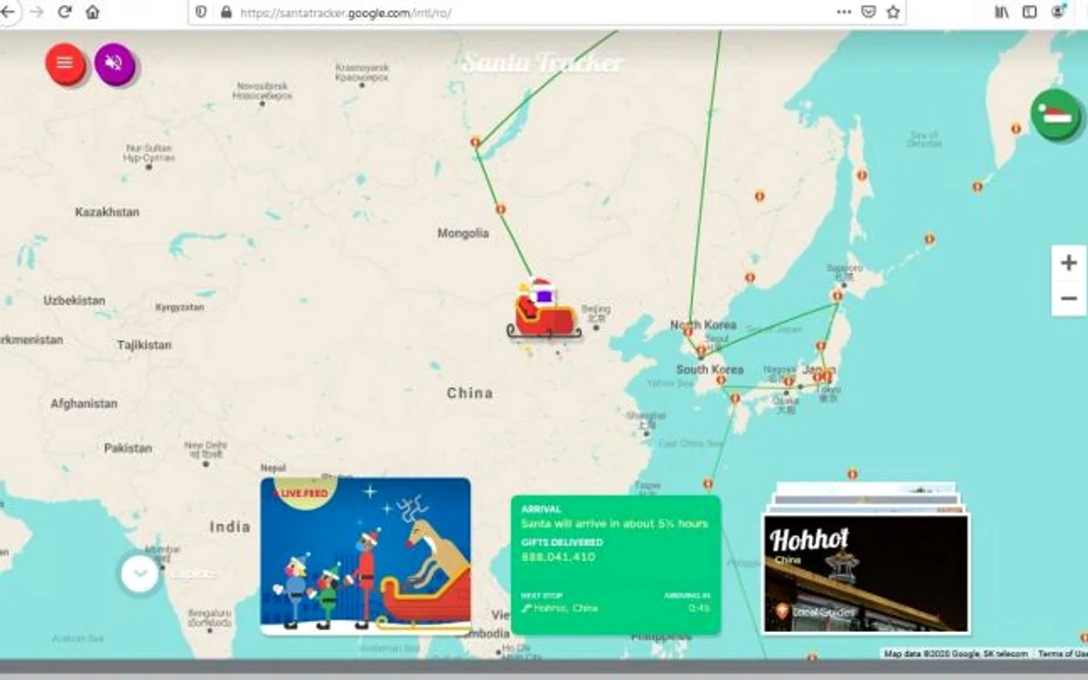 Pe Google Santa Tracker se poate vedea şi numărul de cadouri împărţite FOTO: Google Santa Tracker