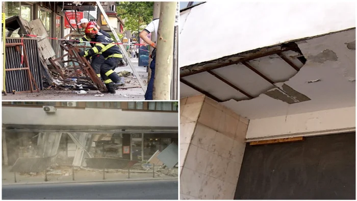 Fațada unor magazine de pe Bulevardul Magheru s-a prăbușit FOTO: Captură video