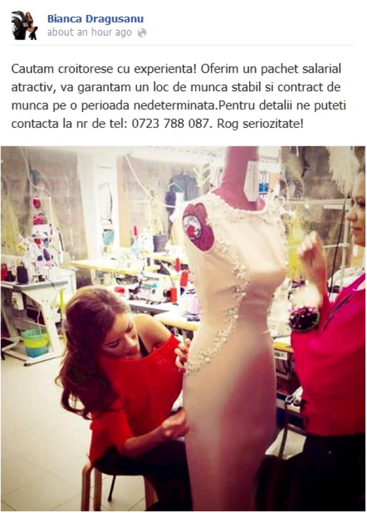 Anunt croitoreasa, Facebook, Bianca Dragusanu