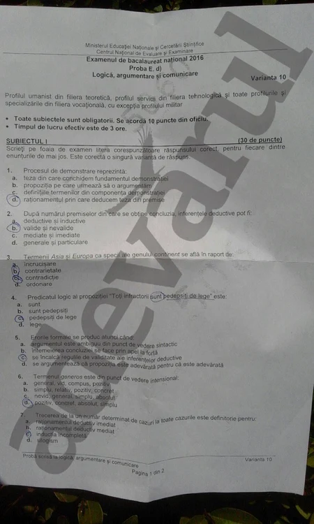 Subiectele de la Logică - pagina 1