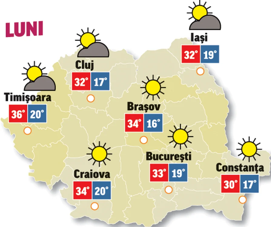 Prognoza meteo 20 iulie anunță că temperaturile vor scădea cu 1-2 grade