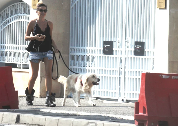 Crina Abrudan, cu câinele la plimbare