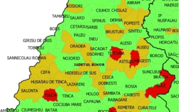 Harta epidemiologică a judeţului Bihor: cinci comune sunt în scenariul "roşu"