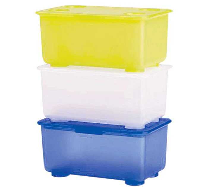 Cutii cu capac, 3 bucăţi, culori diferite, la IKEA