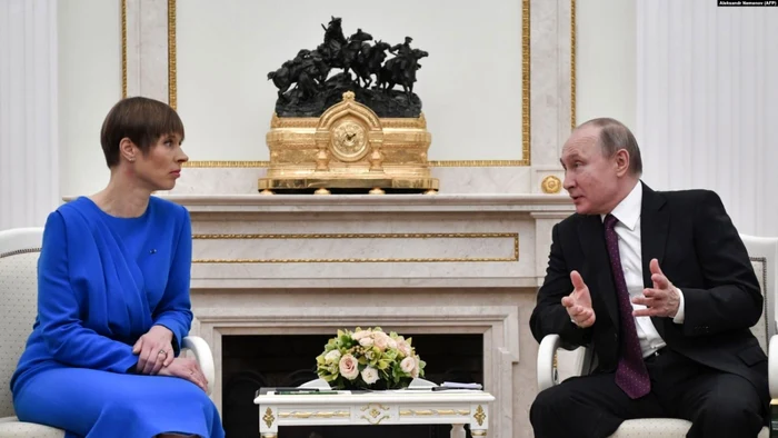 Preşedinta Estoniei, Kersti Kaljulaidile, şi liderul de la Kremlin, Vladimir Putin, la întrevederea de la Moscova din 18 ianuarie 2019. FOTO Alexandr Nemenov AFP