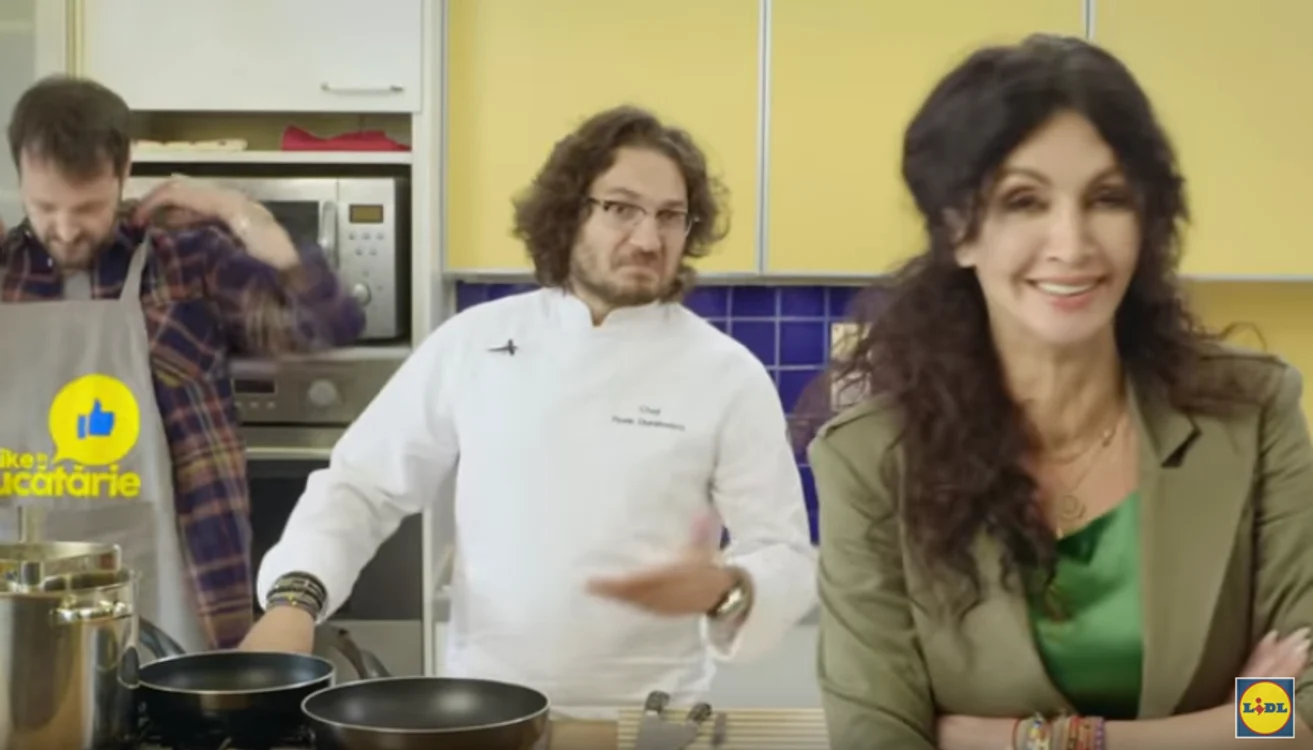 Mihaela Rădulescu apare alături de chef Florin Dumitrescu și actorul Andrei Aradits în reclama la Lidl