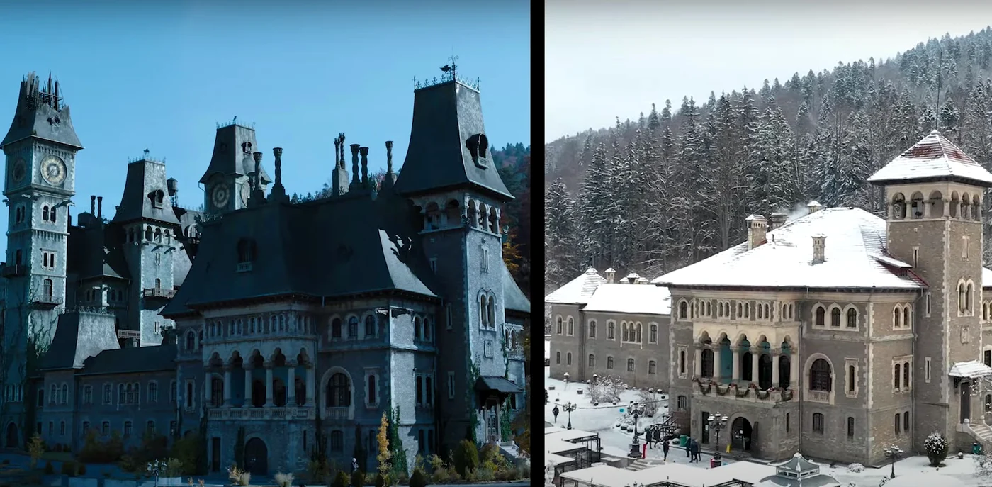 Castelul Cantacuzino, Bușteni, cadrul Wednesday, Netflix (stânga)