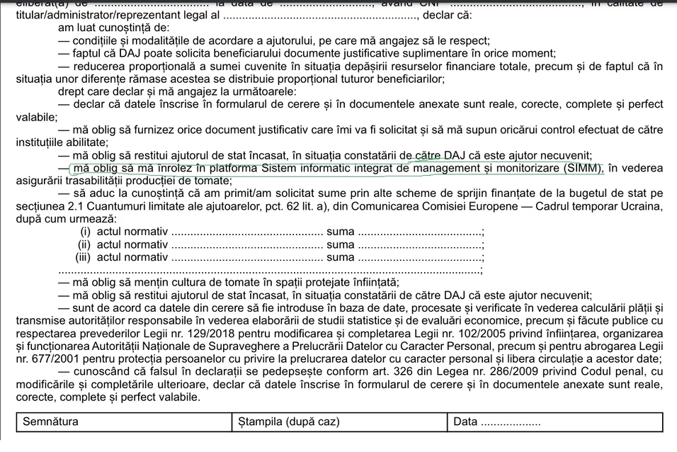 Oligativitatea înscrierii în SIMM a apărut în cererea pe care fermierii au completat-o