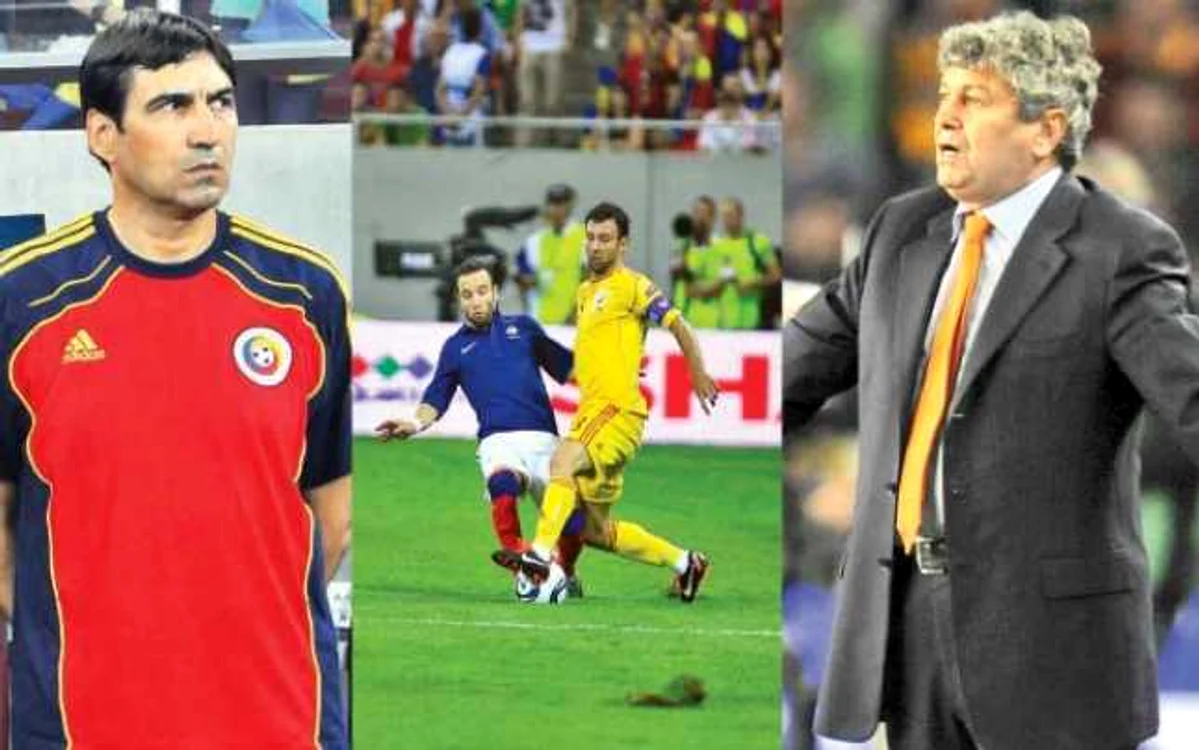 Victor Piţurcă şi-a încălcat principiul de a nu folosi jucători fără meciuri în picioare, Raţ (în galben-mijloc) şi Mircea Lucescu (dreapta)