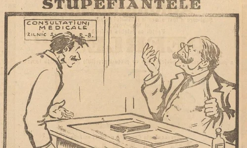 1928, ianuarie 23. Caricatură publicată în presă cu privire la stupefiante. „Universul”, nr. 19, 23 ianuarie 1928, p. 1 (© Arhivele Naționale ale Românie)