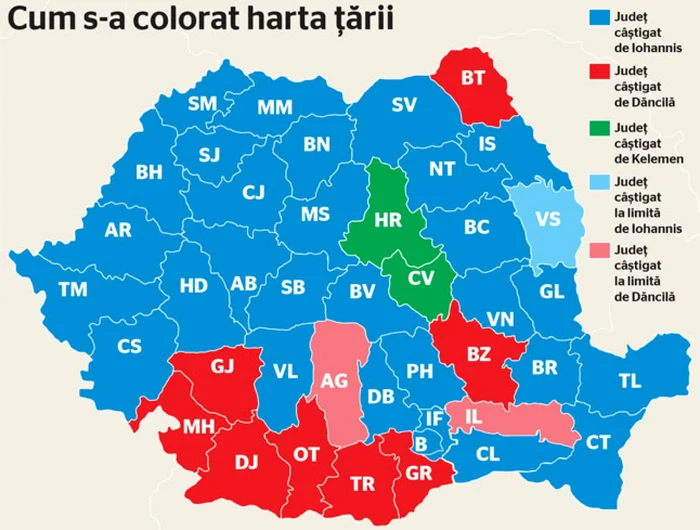 Harta colorata prezidentiale turul 1