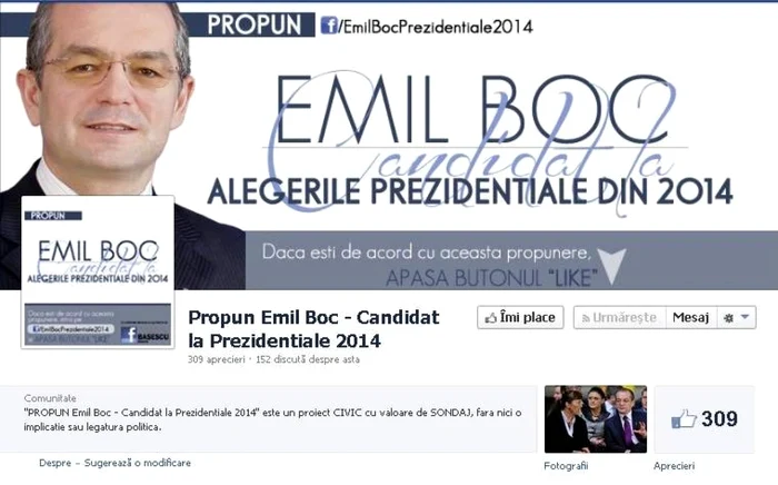 Printscreen de pe pagina de facebook a lui Emil Boc