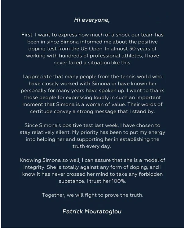 Declarația oficială a lui Patrick Mouratoglou, postată pe contul de Instagram