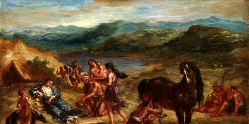 „Ovidius printre sciţi”, pictură din 1862, de Eugène Delacroix (© Wikimedia Commons)
