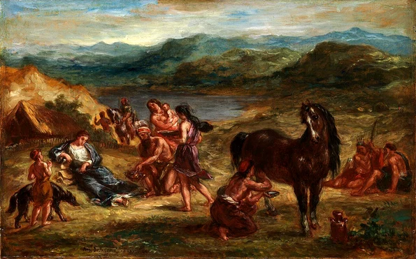 „Ovidius printre sciţi”, pictură din 1862, de Eugène Delacroix (© Wikimedia Commons)