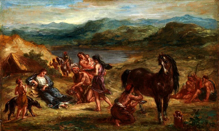 „Ovidius printre sciţi”, pictură din 1862, de Eugène Delacroix (© Wikimedia Commons)
