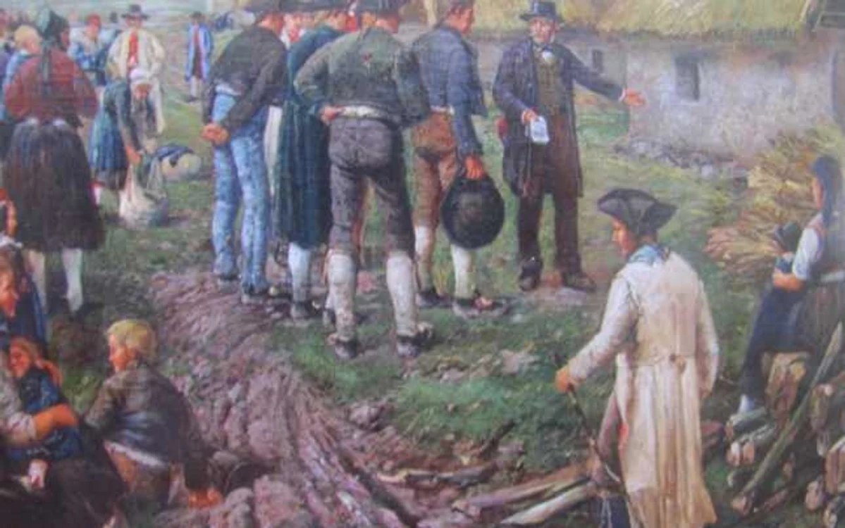 Tablou realizat de Stefan Jager despre sosirea coloniştilor germani în Banat FOTO Ştefan Both