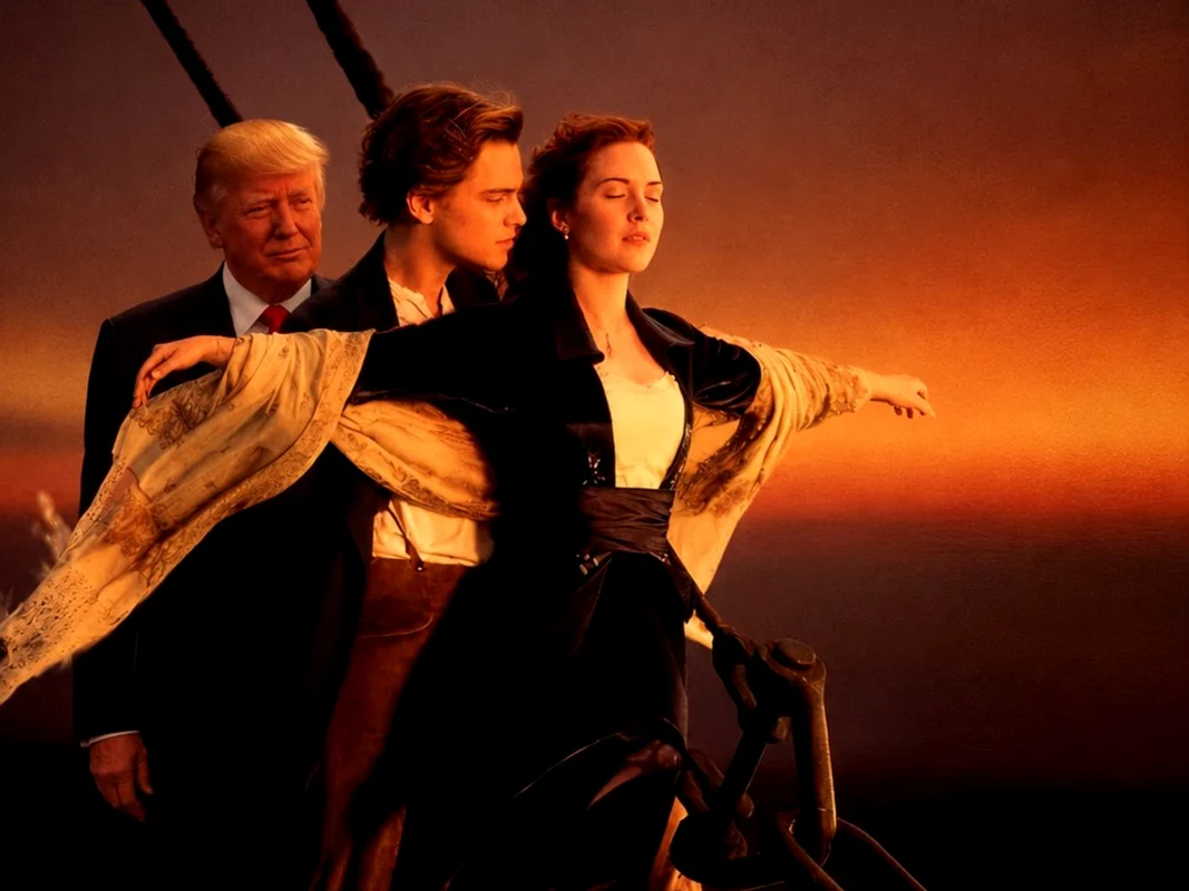 Trump, alături de Jack și Rose, în „Titanic”/FOTO: X @CiudadanoMies