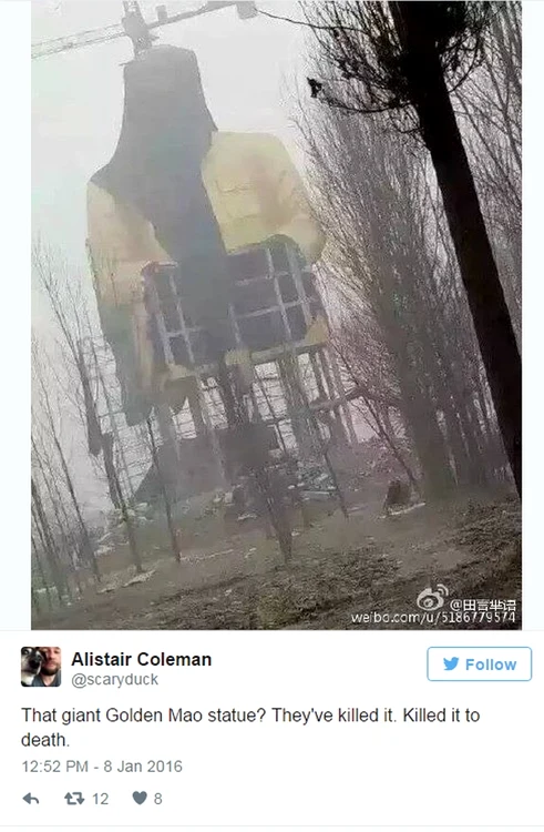 Statuia lui Mao, ajunsă faimoasă pe internet, în decurs de demolare