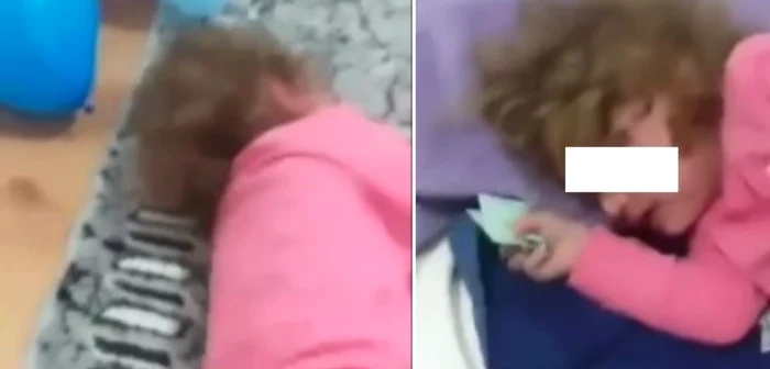 Fetița este lovită cu bestialitate. Captură video Facebook