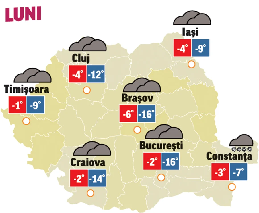 Prognoza meteo 18 ianuarie anunță că cerul va rămâne acoperit în toată țara