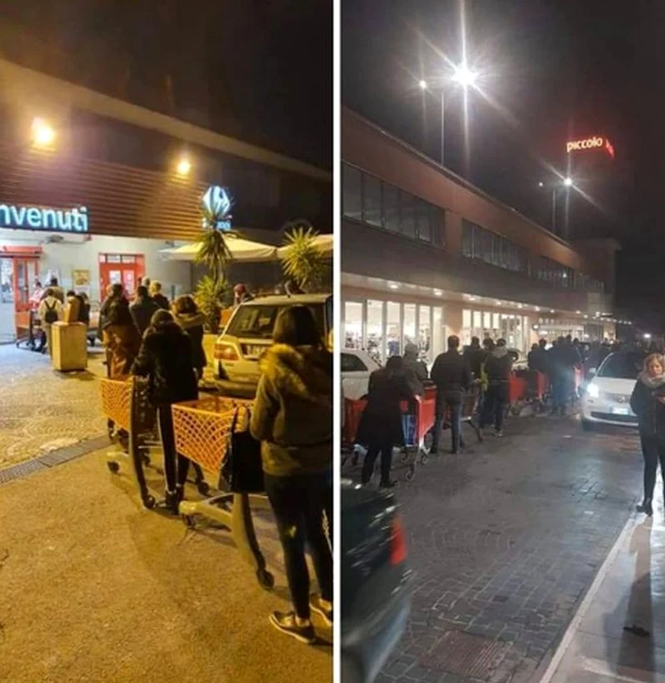 Sute de oameni au stat la coadă la supermarket, în prima zi de carantină totală