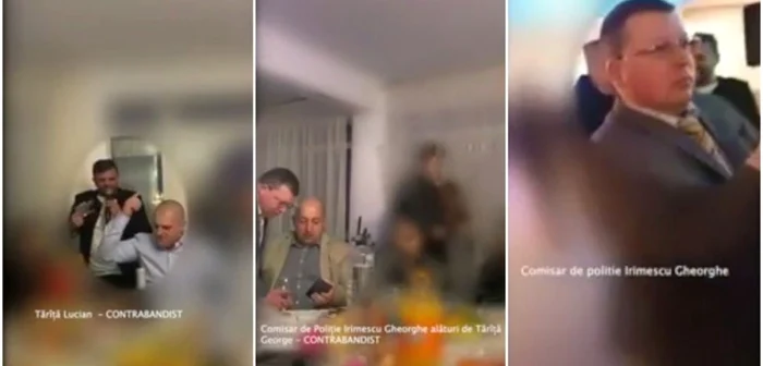 Petrecere cu politisti şi contrabandisti de ţigări. FOTO: colaj imagini YouTube