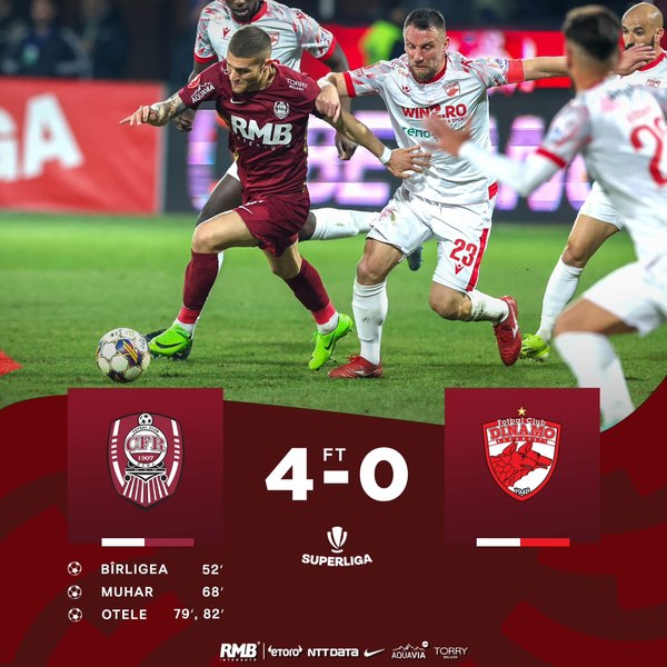 Victorie categorică pentru CFR Cluj, 4-0 cu Dinamo, în Superligă