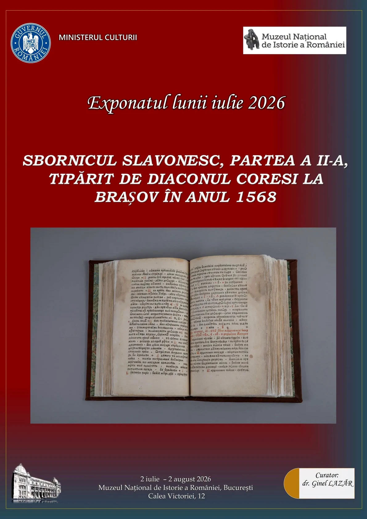 Sbornicul slavonesc, tipărit de Diaconul Coresi la Brașov, exponatul lunii iulie la MNIR