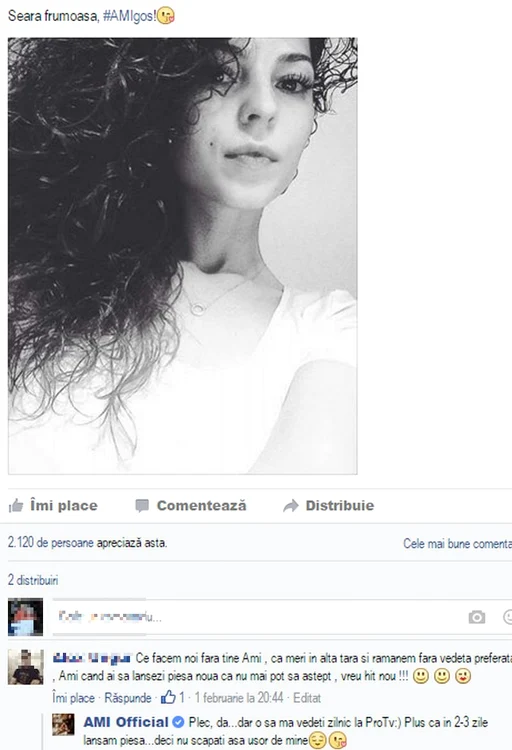 În urmă cu trei zile, artista lăsa să se înţeleagă că este încă în România