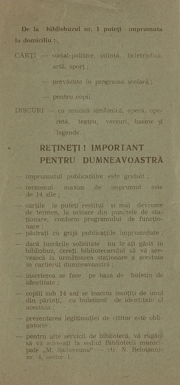 Programul de altădată al bibliobuzului Colecție Biblioteca metropolitană