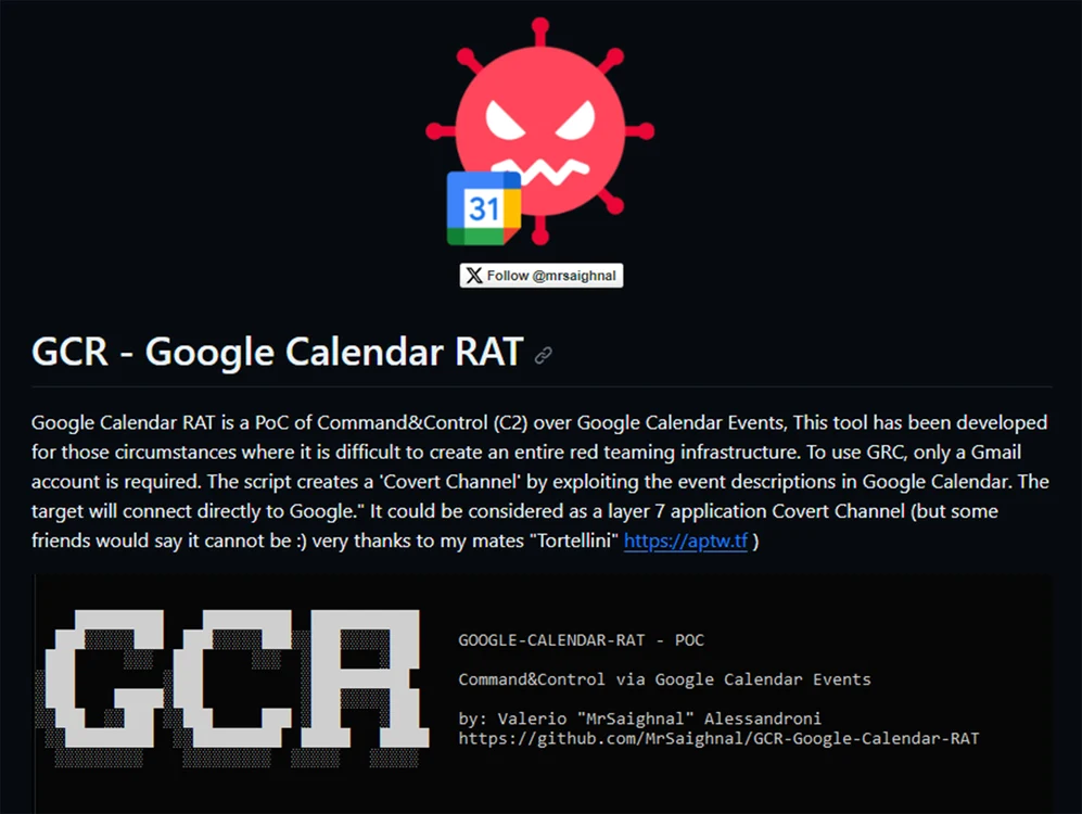 Google Calendar RAT. Captură Github