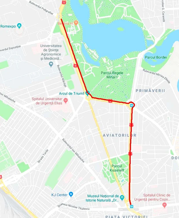 Ramura 2 a primului traseu începe din Bd. C-tin Prezan și ajunge în Piața Presei Libere
