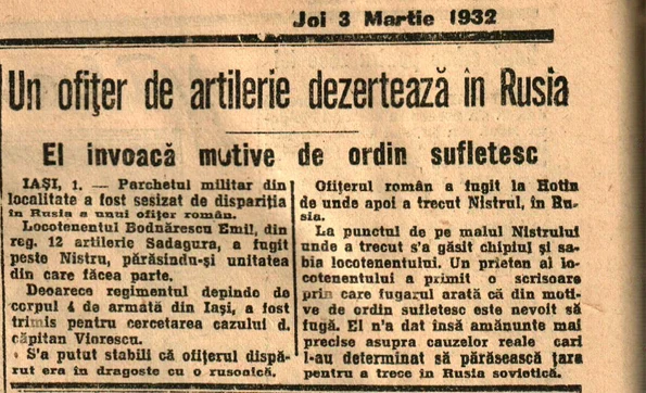 Dezertarea la ruși a ofițerului Emil Bodnăraș, anunțată în presa interbelică (© cristoiublog.ro)