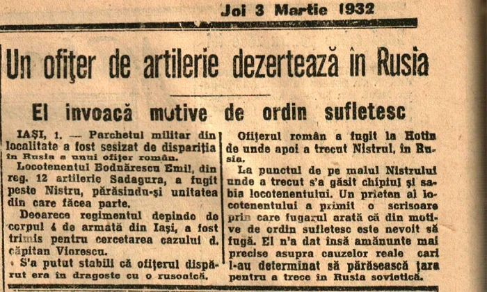 Dezertarea la ruși a ofițerului Emil Bodnăraș, anunțată în presa interbelică (© cristoiublog.ro)