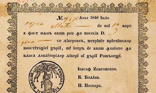 Document emis de Comisia Eliberării Romilor la 1848 (© Muzeul Național de Istorie a României)