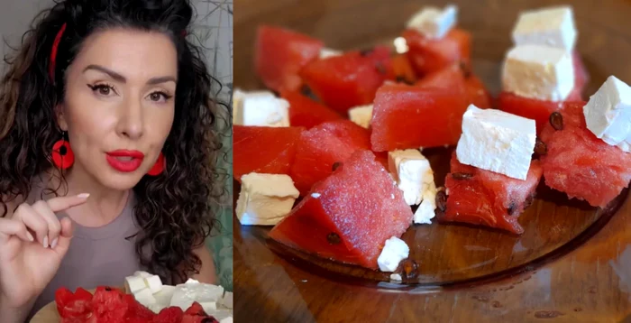 Carmen Brumă mănâncă pepene cu brânză / foto: captura video