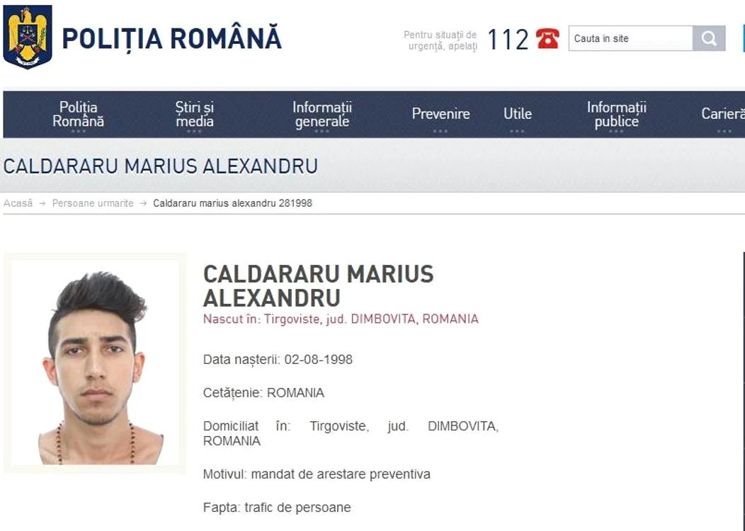 Marius Căldăraru, unul dintre proxeneți, a fost prins în America FOTO Poliția Română