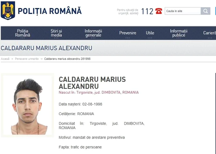 Marius Căldăraru, unul dintre proxeneți, a fost prins în America FOTO Poliția Română