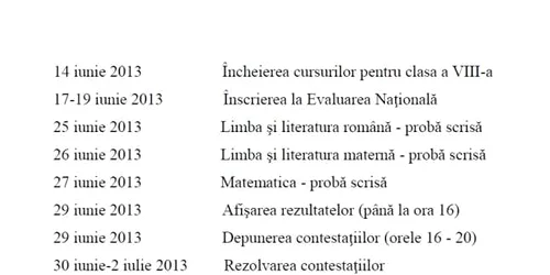 calendar evaluare naţională 2013