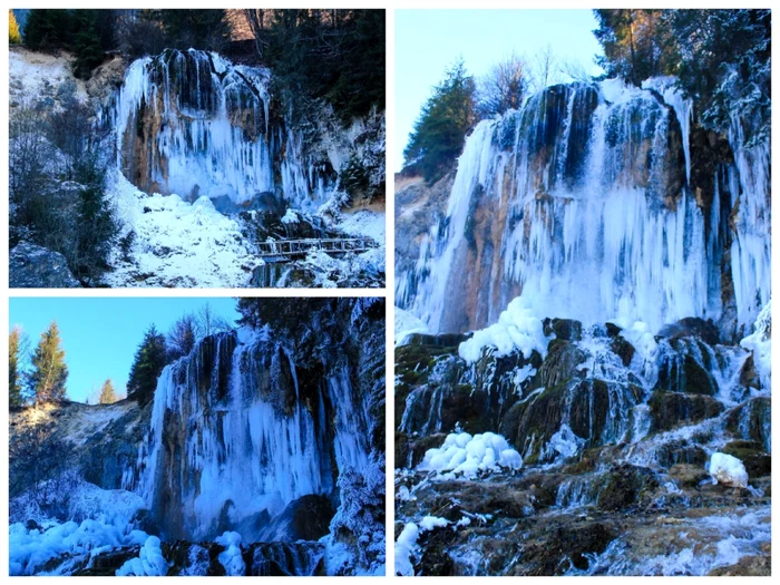 Cascada a îngheţat ca urmare a temperaturilor scăzute din ultima vreme. Foto: Facebook/ Adrian Puiuleţ