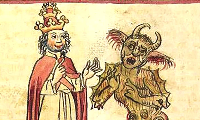 Silvestru al II-lea și diavolul, într-o ilustrație de la 1460 (© Getty Images, Profimedia)